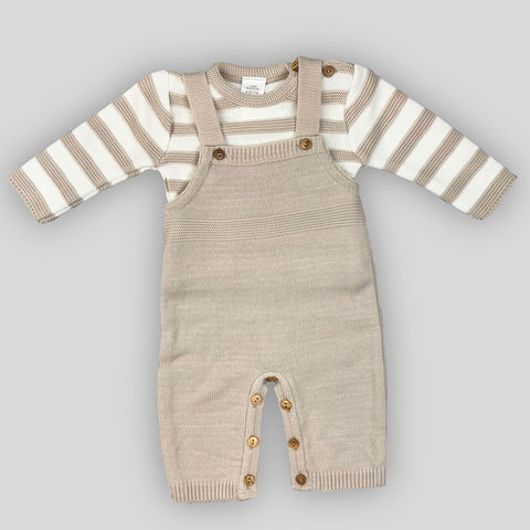 baby boys knitted dungarees outfit beige