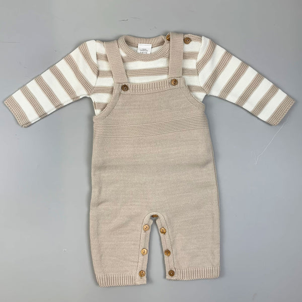 Baby Dungarees & Knitted Top - Unisex -Beige