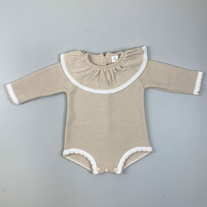 Baby Girl Beige Knitted Romper with Long Sleeves