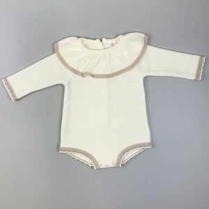 Baby Girl Cream Knitted Romper with Long Sleeves