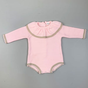 Baby Pink Knitted Romper with Long Sleeves