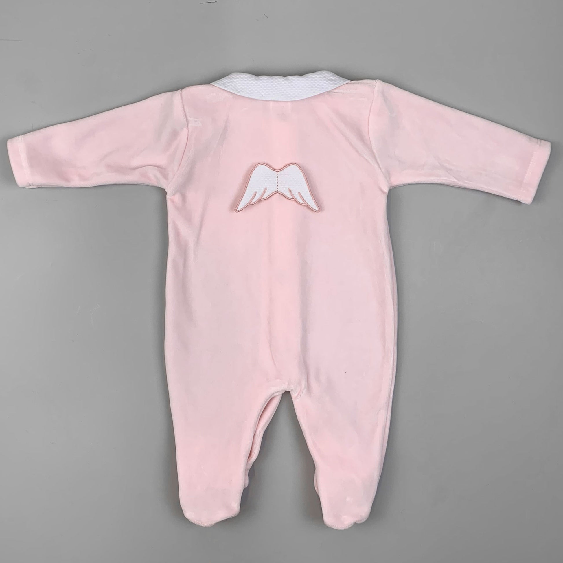 baby girls pink velour sleepsuit angel wings with hat 
