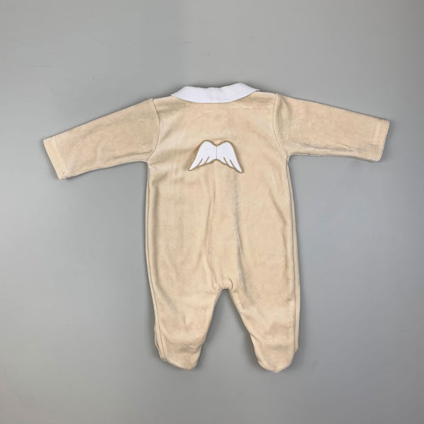 Baby Angel Wings Velour Sleepsuit with Hat - Beige