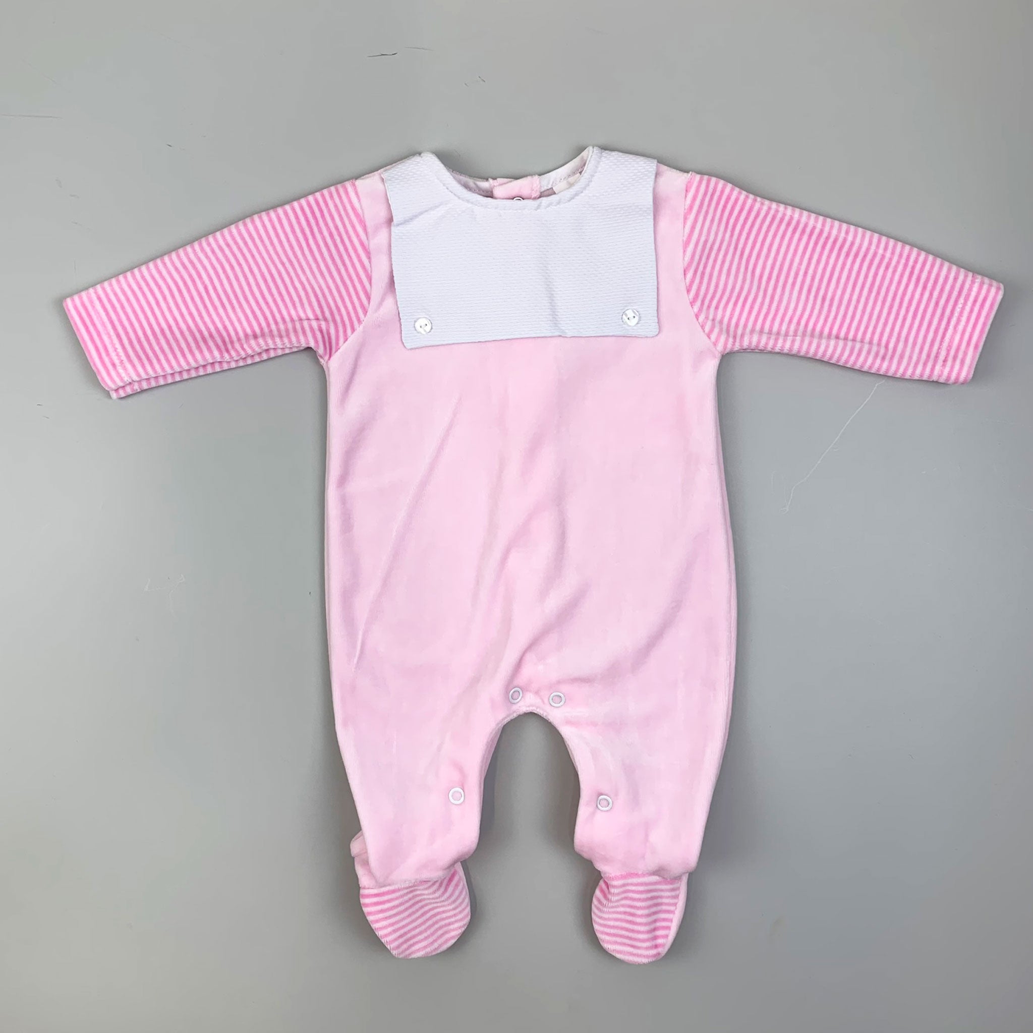 Baby Girls Velour  Sleepsuit with Bib Front - Pink