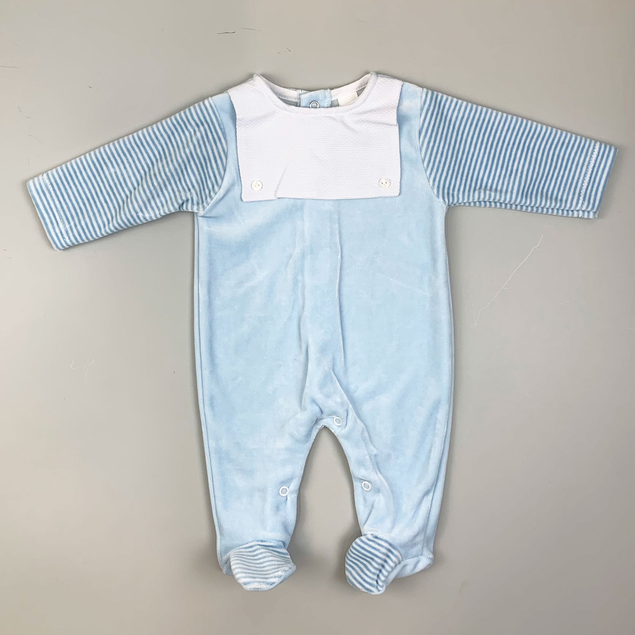 Baby Boys Velour  Sleepsuit with Bib Front - Blue