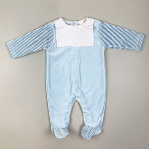 Baby Boys Velour  Sleepsuit with Bib Front - Blue