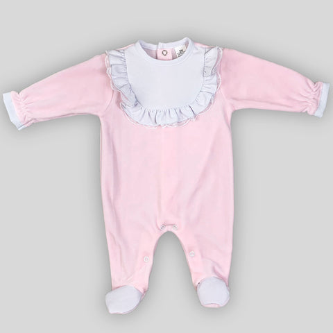 baby girls pink velour white bib