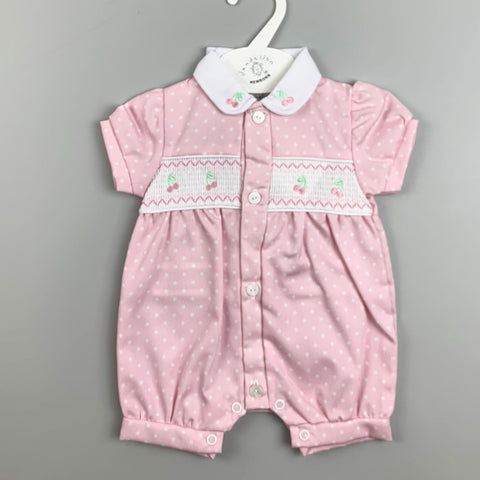 Baby Girls Pink Romper - with Smocking