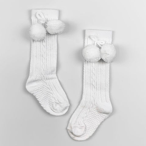 white unisex pom pom baby socks