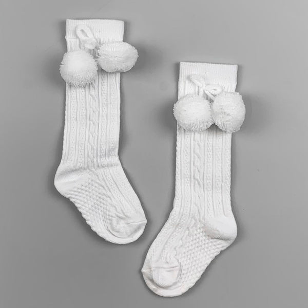 white unisex pom pom baby socks