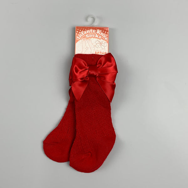 Girls Red Knee High socks with Red Satin Bow