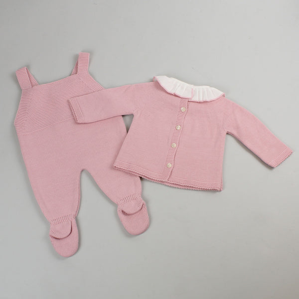 baby girls two piece pink knitted outfit