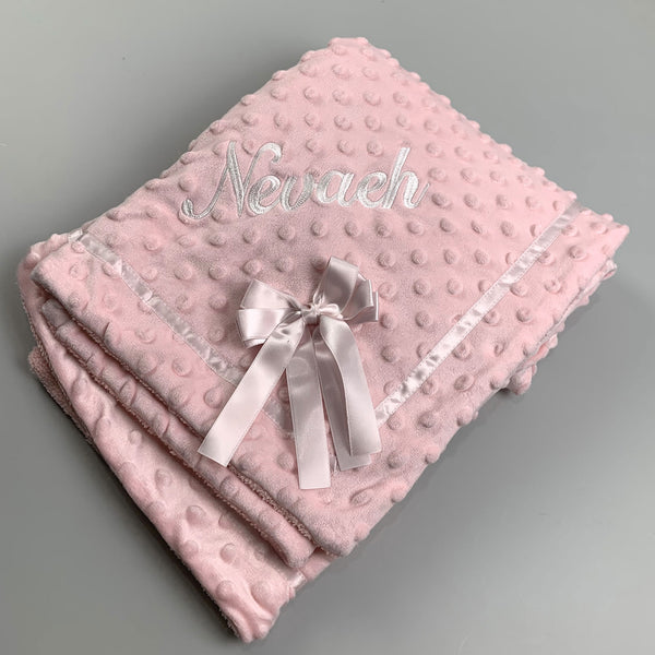 Personalised Pink Bubble Bow Blanket with Bow