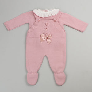 Baby girls dusky pink dungarees and jumper