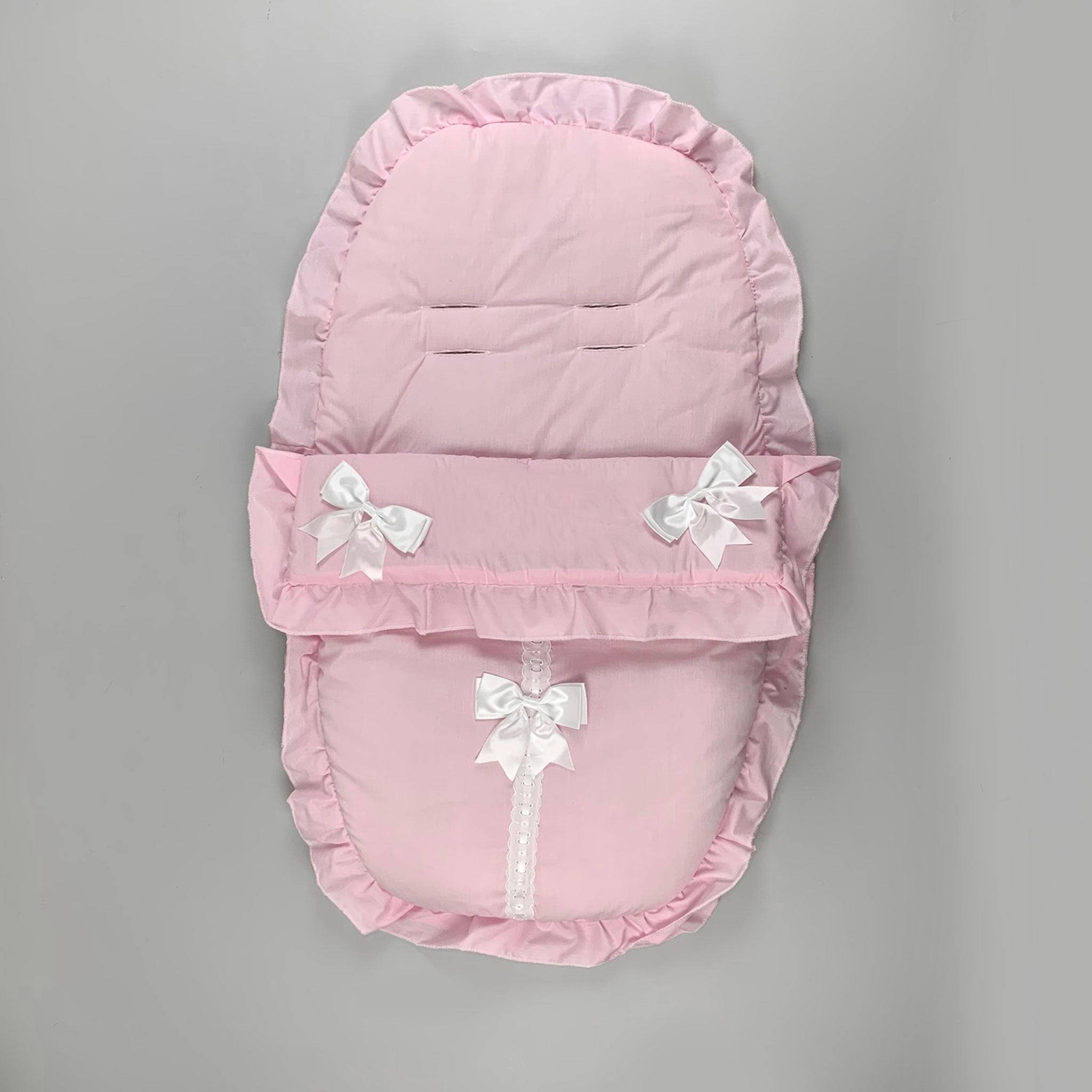 Pink Car Seat Cosy Toes / Footmuff with White Bows