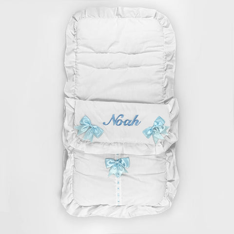 baby boys blue and white footmuff