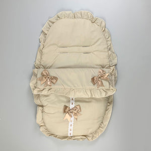 Beige Car Seat Cosy Toes / Footmuff with Beige Bows