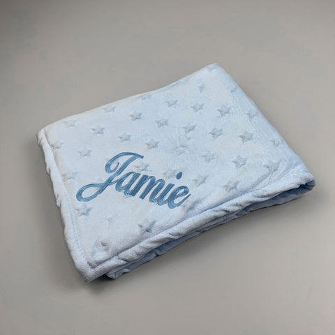 baby boys blue star embossed personalised balanket