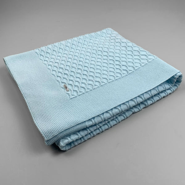 baby boys blue kniktted shawl
