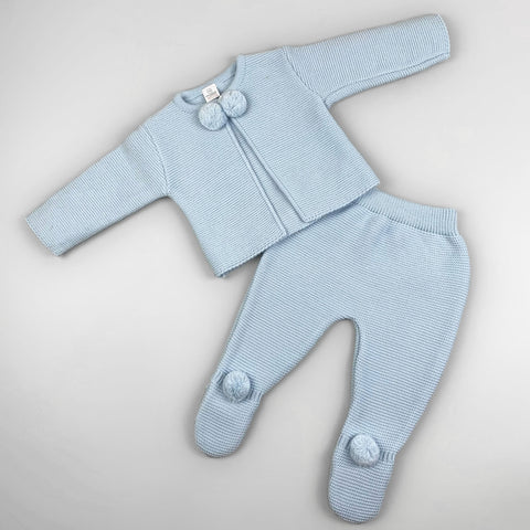 baby knitted blue boys two piece outfit