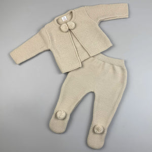 baby unisex beige knitted two piece pram suit