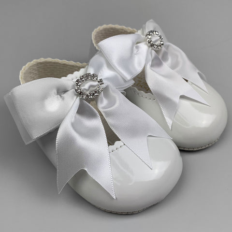 baby girls shoes ideal for christening baypods with bow white