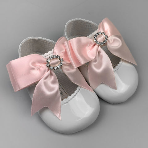 baby girls white patent bow pink shoe