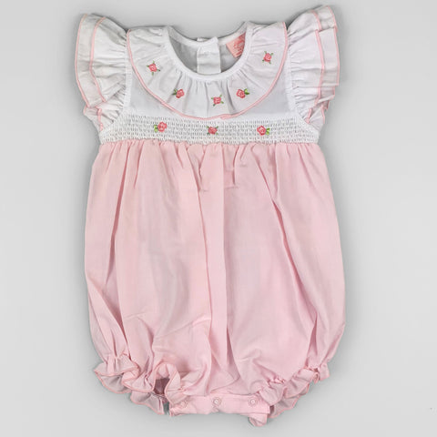 baby girls white and pink romper flower embroidery