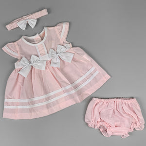 baby girls summer pink and white dress with headband and knickers