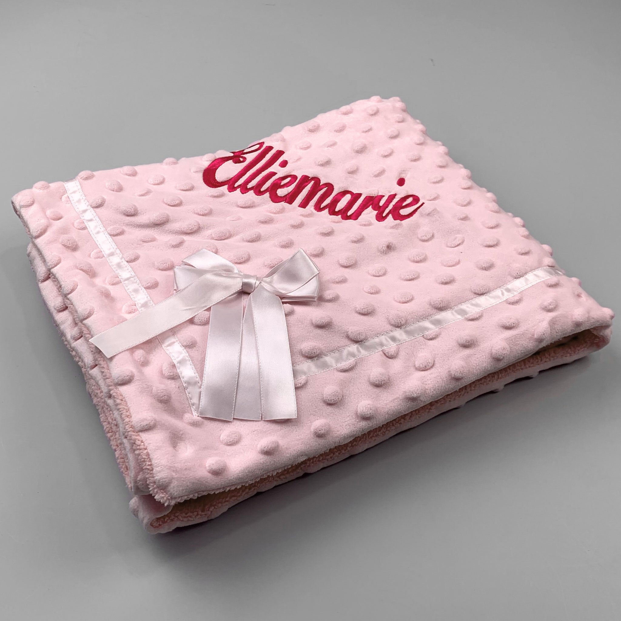 baby girls pink blanket with bow personalised 