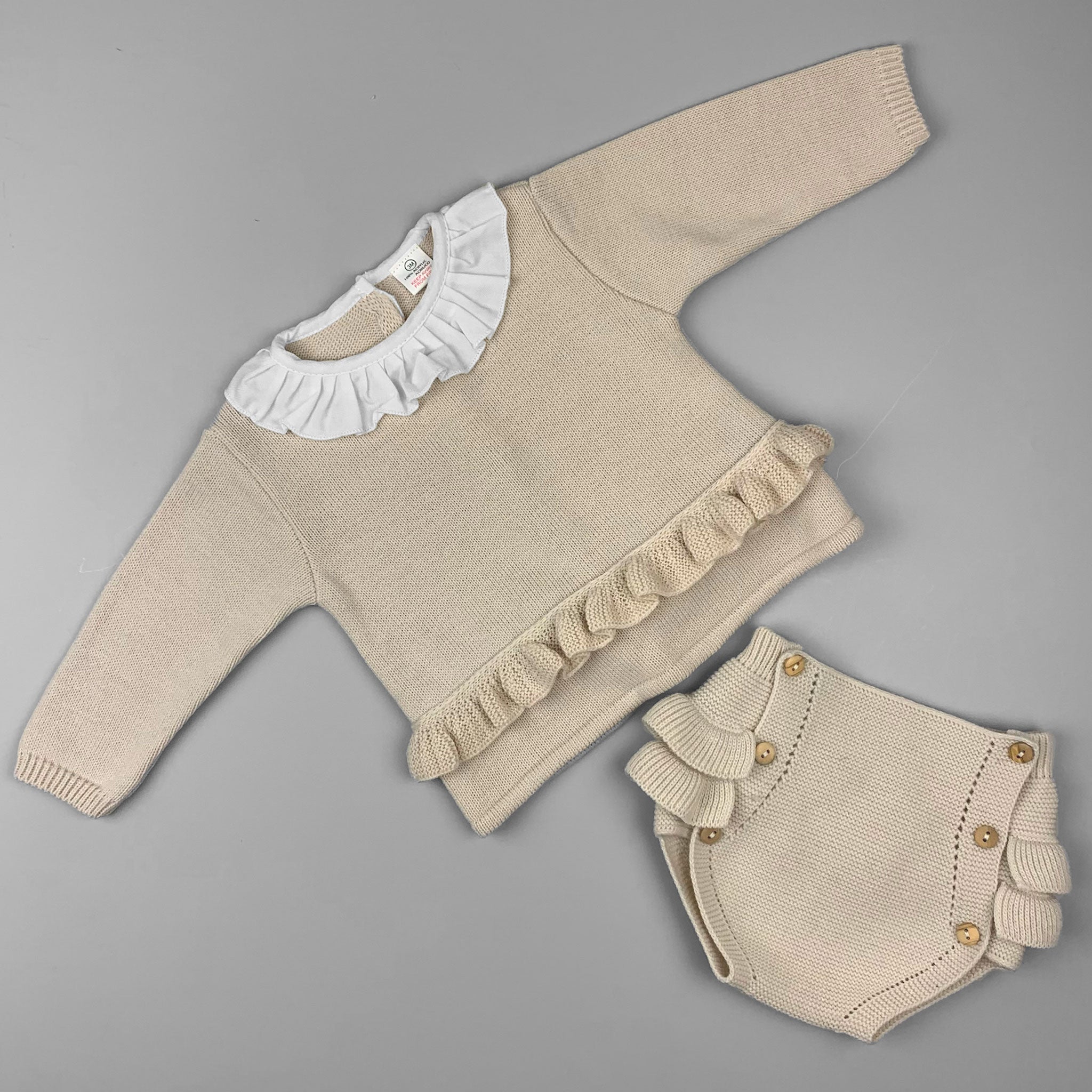 beige baby girls knitted set two piece 