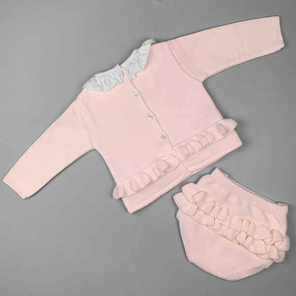 baby girls pink knitted two piece outfit