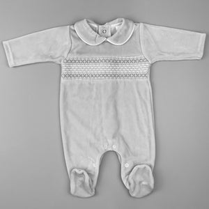 baby unisex grey velour sleepsuit