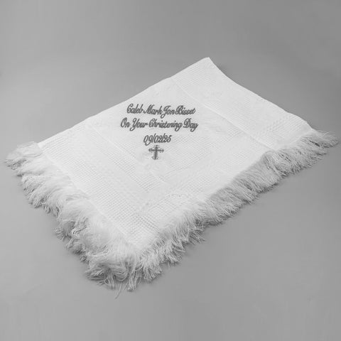 baby unisex white personalised shawl