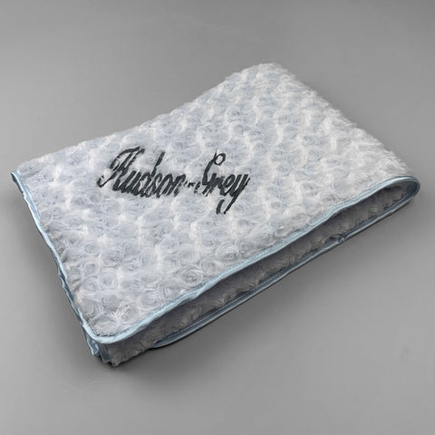 personaliised rose bud blue baby boys blanket
