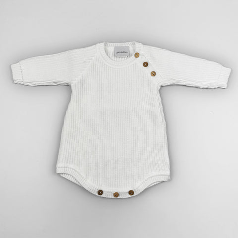 Unisex White Knitted Baby Romper – Dandelion