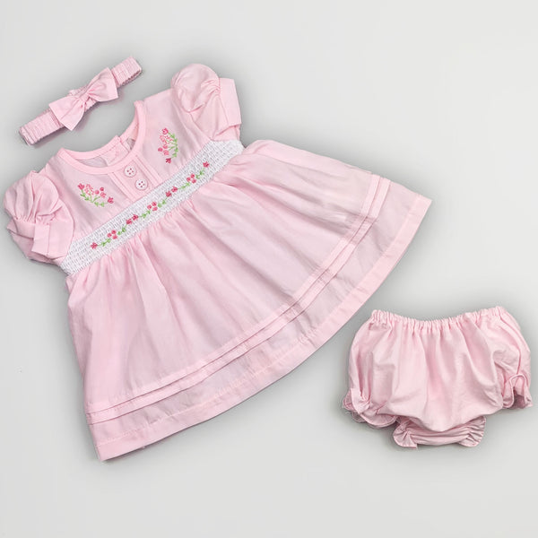 BABY GIRLS PINK SUMMER FLOWER DRESS HEADBAND AND PANTS