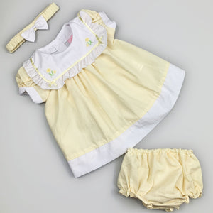 yellow summer baby girls dress headband and matching pants