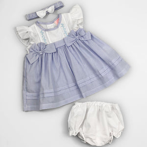 baby girls blue and white pin striped summer dress