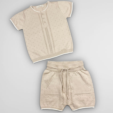 Baby Boys Two-Piece Knitted Outfit – Beige