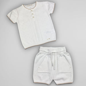 baby boys white and beige two piece outfit