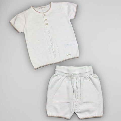 baby boys white and beige two piece outfit