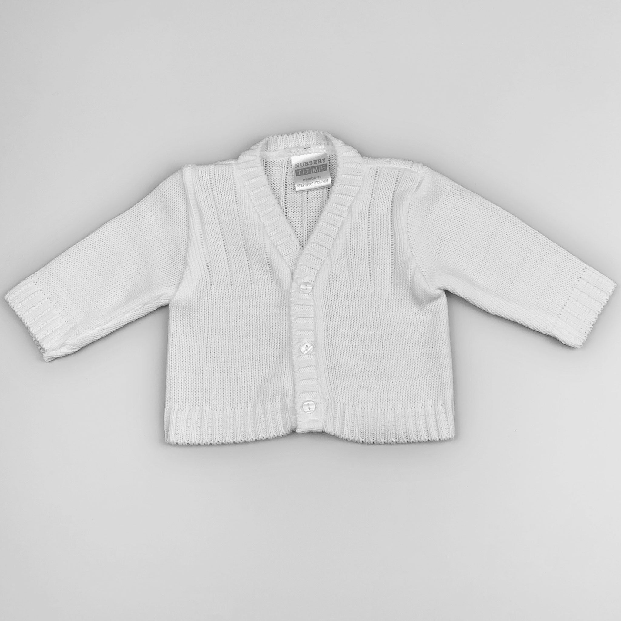 baby boy white knitted cardigan with v neck