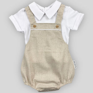 baby boys beige linen romper