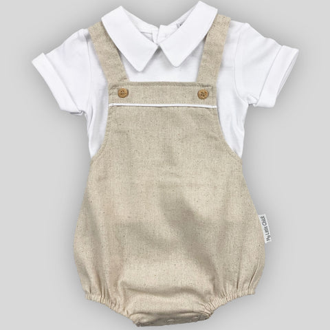 baby boys beige linen romper