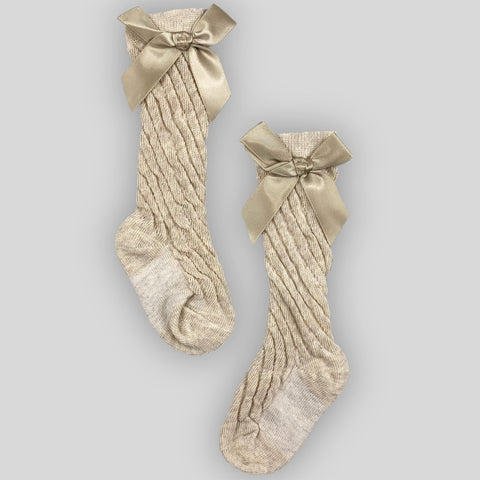 baby girls beige bow socks