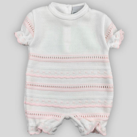 baby girls knitted white and pink dandelion romper