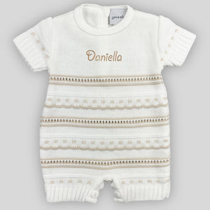 baby girls personalised white and beige romper