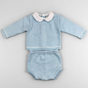 baby boys blue knitted two piece set