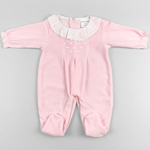 baby girls pink velour sleepsuit little nosh